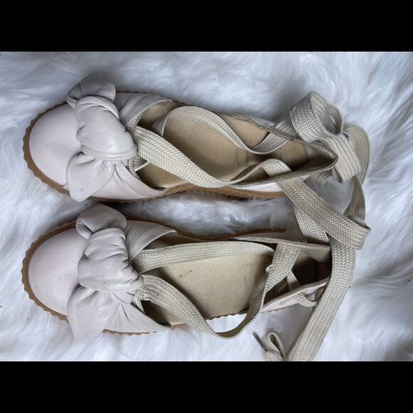 Puma Fenty beige leather creeper lace up with leather bow accent size 7.5 - Picture 9 of 11